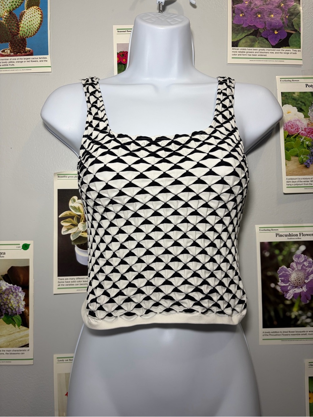 Anthropologie Black and White Geometric Textured Tank